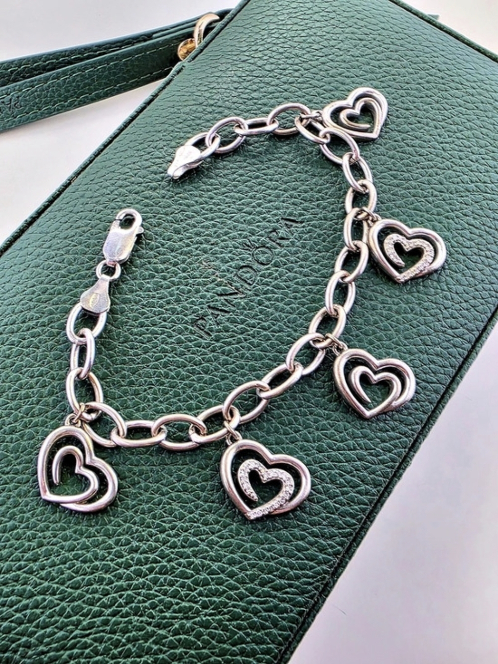 💛 925 Sterling Silver Heart Charm Bracelet with Natural Diamonds ✨